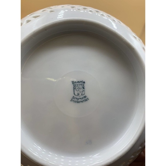 VTG DRESDEN Schumann Porcelain Reticulated Candy/Nut Dish and Bowl Floral Gold - Picture 12 of 13